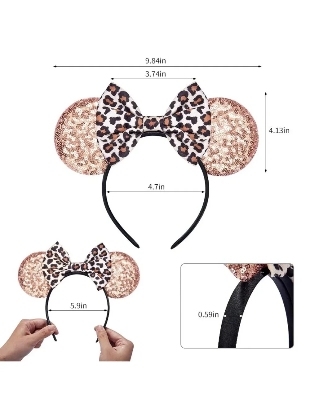 Women Leopard Sequin Bow Mickey Mouse Hair Headband for Cosplay